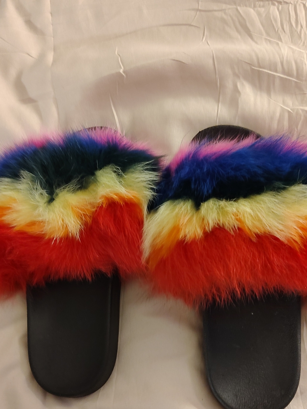 Rainbow Faux Fur Slide Sandals